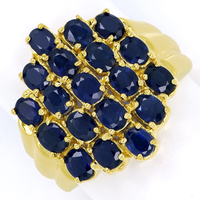 Dekorativer Goldring mit 4,18ct blauen Spitzen Saphiren, aus Edelstein Farbstein Ringen