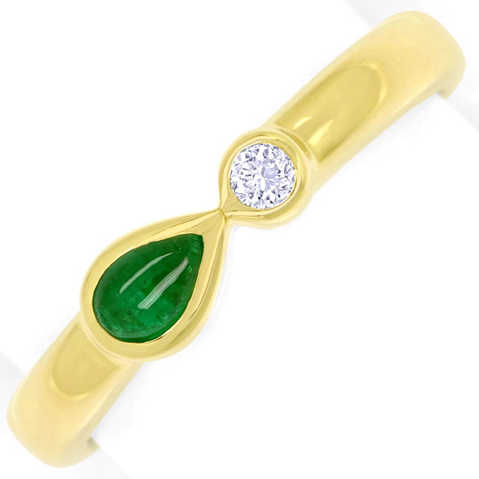 Smaragd Tropfen und River Brillant in Gelbgold-Ring 14K, aus Edelstein Farbstein Ringen