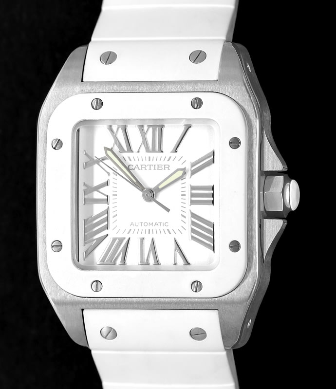 Foto 2 - Cartier Santos 100 Steel Kautschuk weiß Uhr XL, U2585