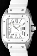 Cartier Santos 100 Steel Kautschuk weiß Uhr XL