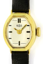 Zierliche Vintage BWC Damenuhr 14K Gold Lederband