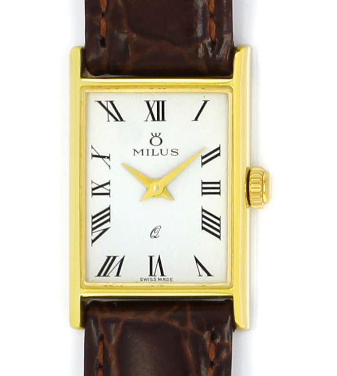 Foto 2 - Milus Damen-Uhr massiv Gelbgold mit Lederband, U2649