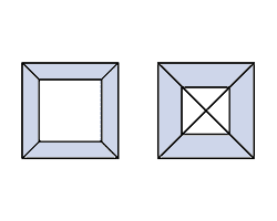 Quadrat Schliff Form des Diamanten, Carree Schliff, Carré Schliff, Carrêe Schliff oder Square Step Cut ist ein Treppenschliff