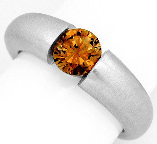 Oranger gold-dunkelbrauner Brillant / Diamant im Gold-Spannring