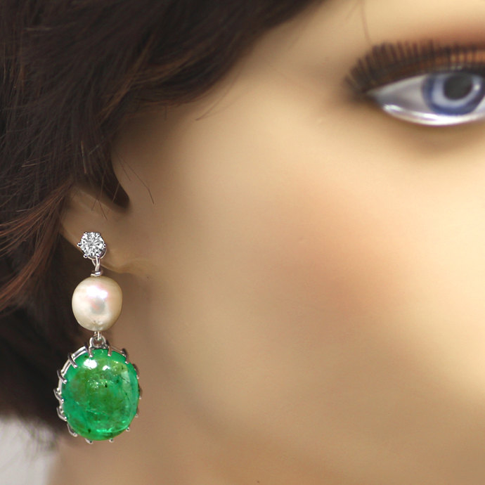 Foto 1: Ohrgehänge 33 Carat Riesen Smaragde Perlen Brillanten-Weißgold
