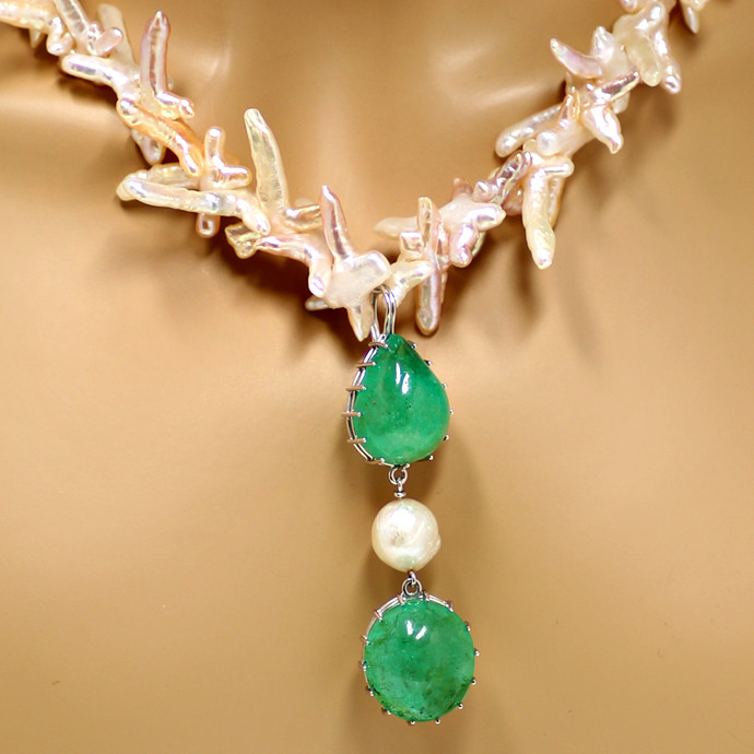 Foto 2: 61ct Monster Smaragde als 3 Perlen Colliers, Handarbeit