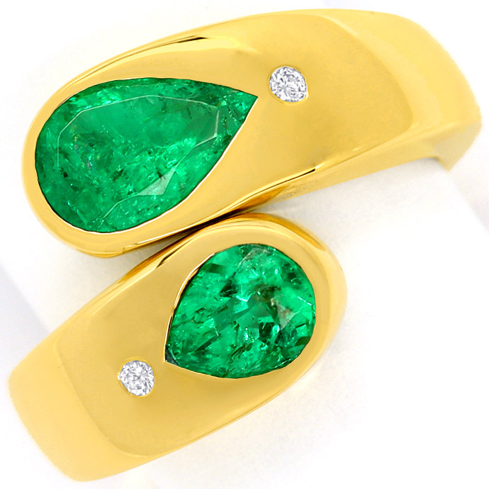 Foto 11: Smaragd Diamantring, 2 Spitzen Smaragde 1,75 Carat und Brillanten